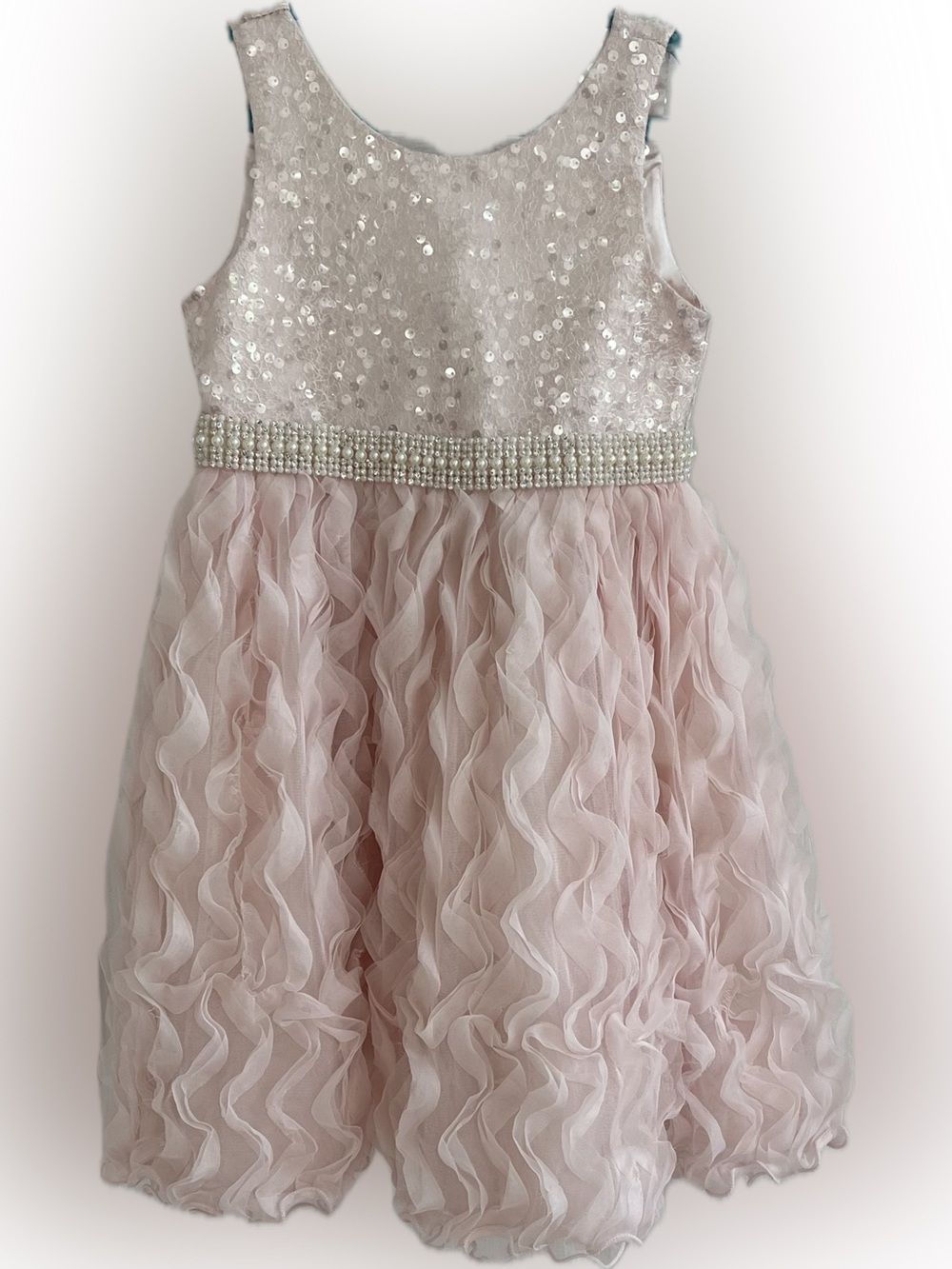 Couture Princess Blush Pink Sequin & Ruffle Party Dress Girls Size 6X/7
